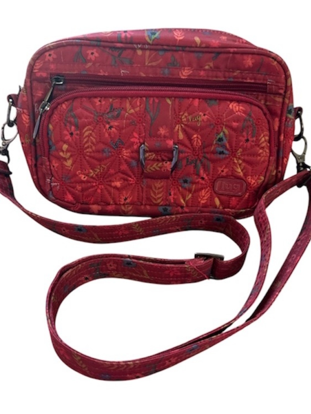 Lug Carousel XL Quilted Floral Crossbody Bag Belt Bag Burgundy Red